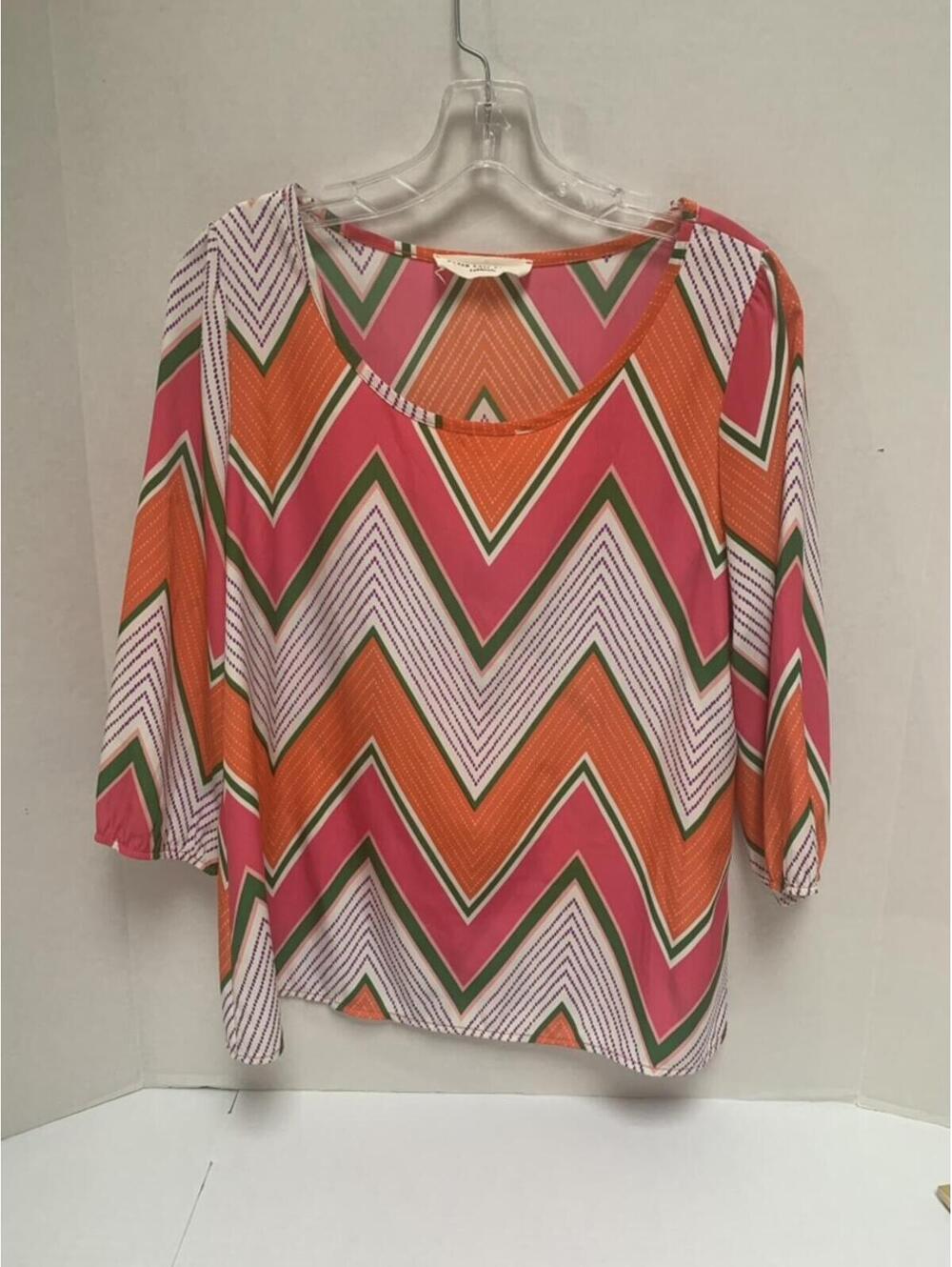 Vibrant Pink and Orange Zig Zag Patterned Size Small Blouse Shirt Top